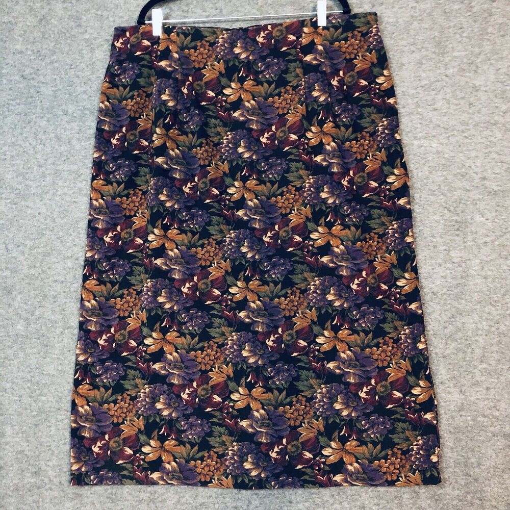 Straight Long Skirt Women 24W RL Richard Winter Floral On Black Back Zipper Slit